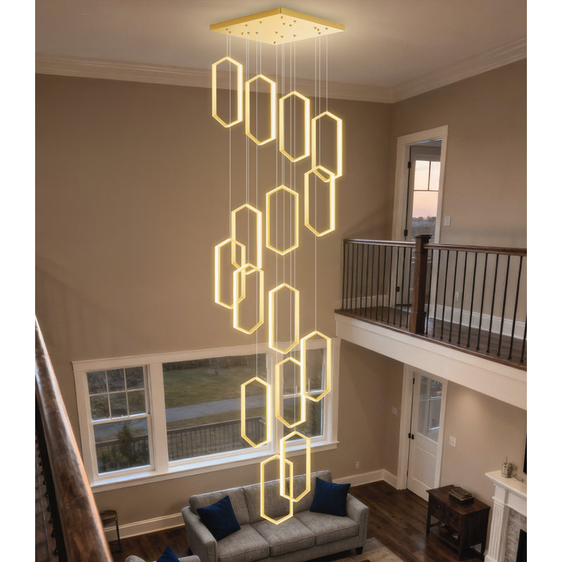 15-ring Modern Led Dimmable Chandelier Black, Gold
