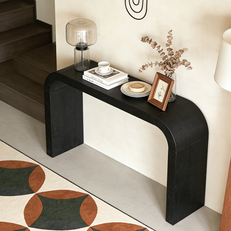 Console en bois 52 po avec rebord courbé, Noir