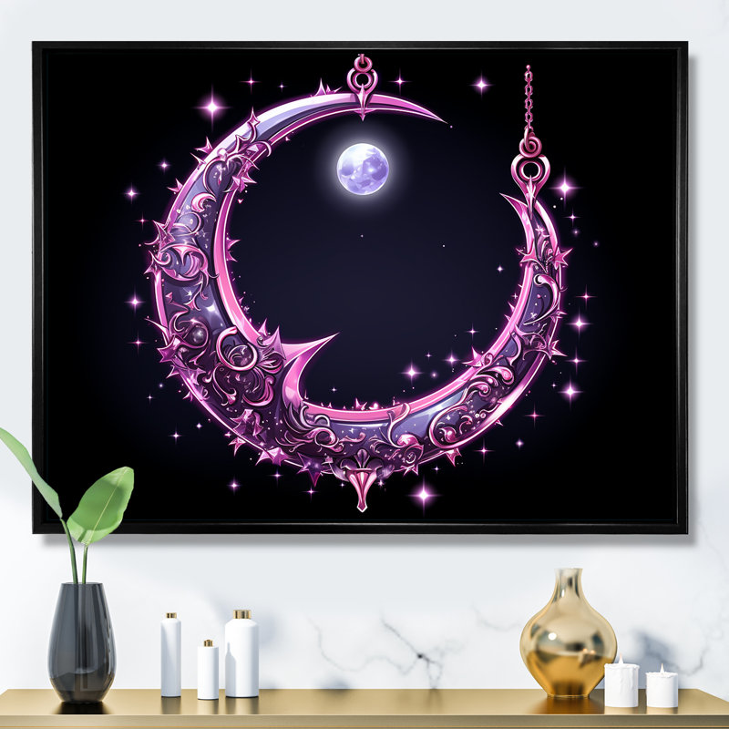 Art mural mural «Lune mauve», Cadre flottant noir, H 24 po x l 32 po x P 1 po