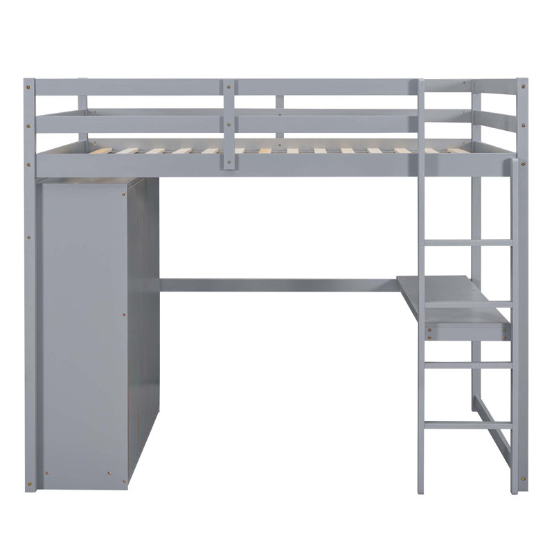 Jamyrah Kids Full Loft Bed with Drawers, Gray