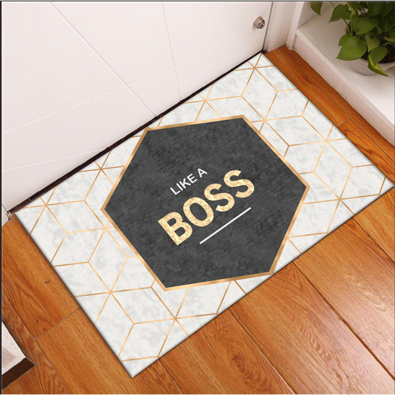 Tapis d'intérieur rectangulaire noir / blanc / or en polyester tissé à la machine 1 pi 8 po x 2 pi 7 po Edo
