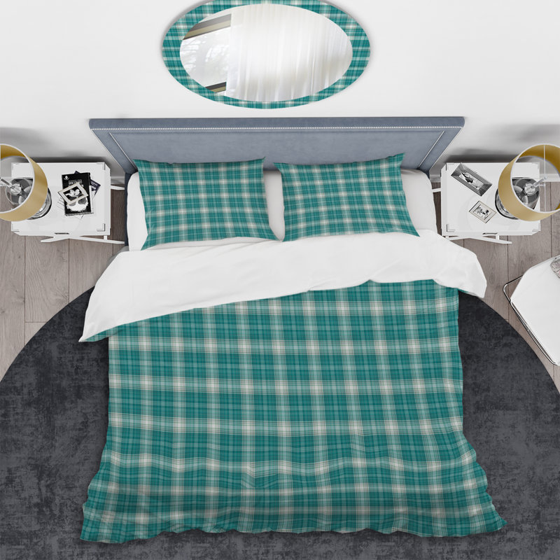Ensemble de housse de couette en microfibre vert / blanc 3 pièces, Housse de couette double / grand + 2 taies décora
