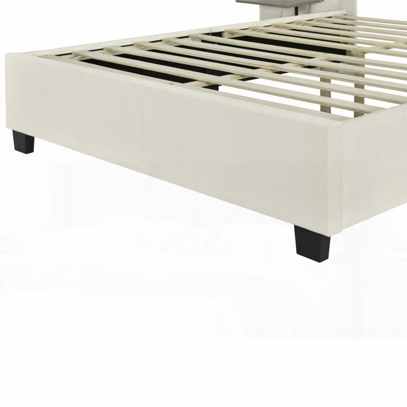 Grand lit plateforme tapissier grand - aucun sommier requis, support solide, Beige, Grand lit