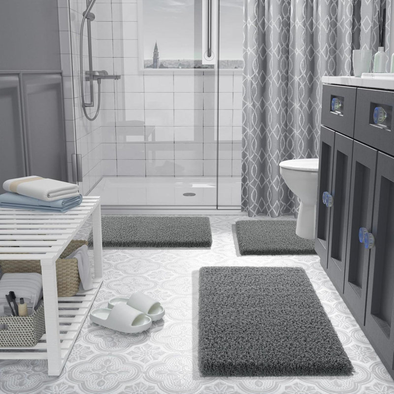 Tapis de bain pour la salle de bain, tapis de bain ultra doux et absorbant l'eau, tapis de douche moelleux antidérapant à l'extérieur, tapis épais en microfibre pour le plancher de la salle de bain / baignoire, lavable à la machine