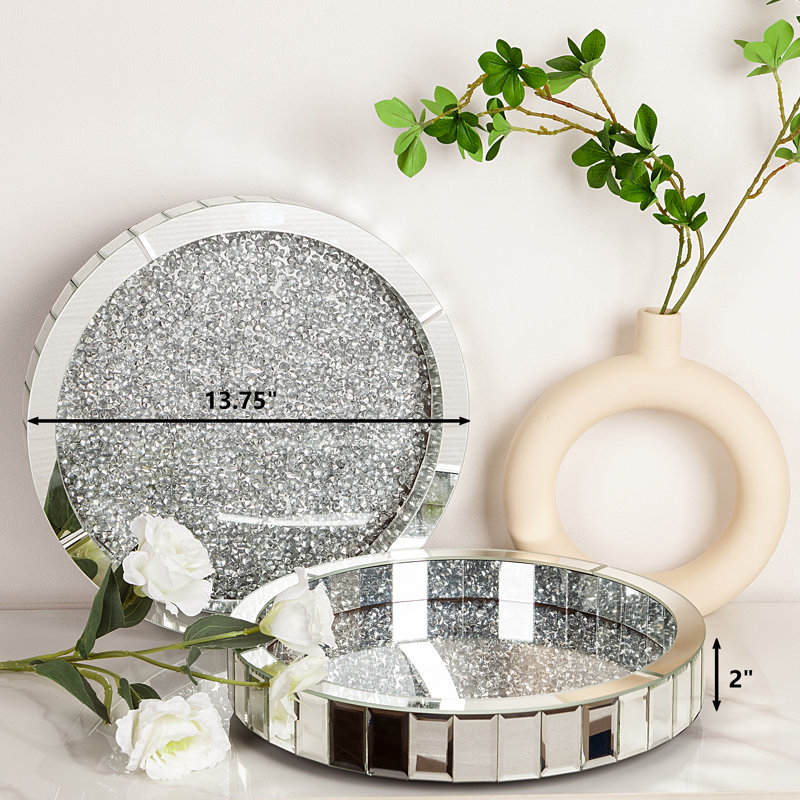 Suttle 12" Mirrored Vanity Tray Set （One Rotating Base & One Non-rotating Base）