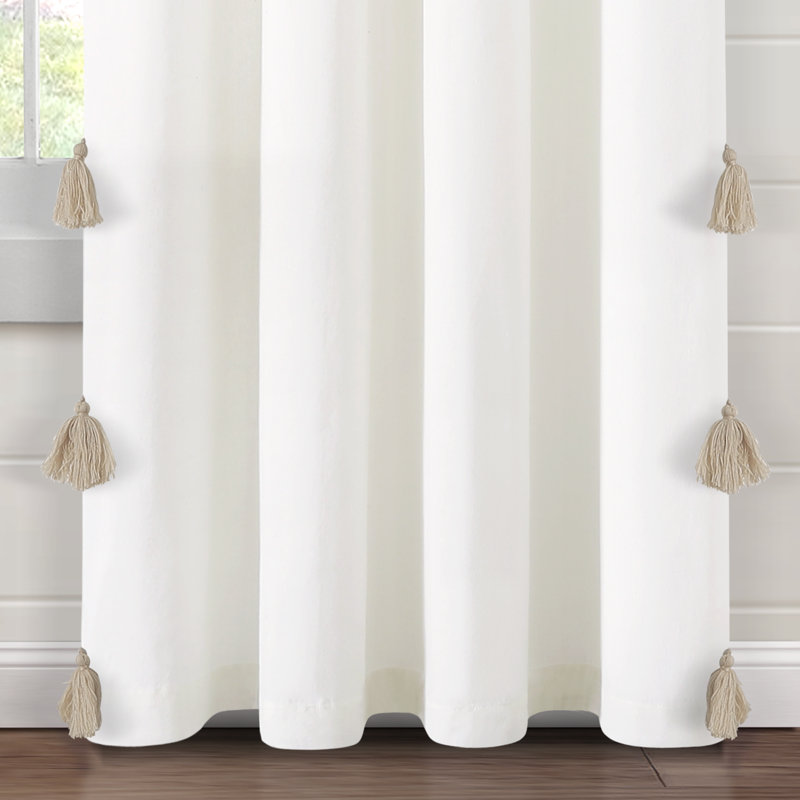 Rideau transparent en coton mélangé avec passe-tringle, Blanc / Neutre
