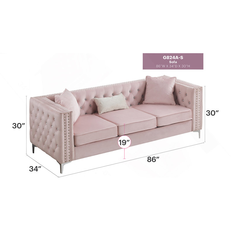 Glory Furniture Paige Sofa, Upholstered Sofa, Rose