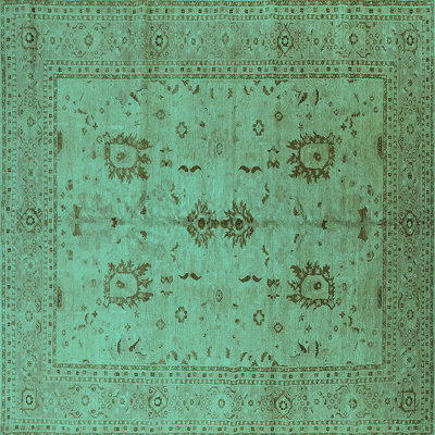 Tapis oriental en laine / polyester tissé à la machine en turquoise