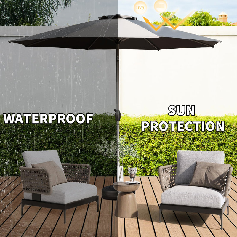 Parasol extérieur de 10 pi avec 8 nervures solides et cadre de protection de jardin imperméable
