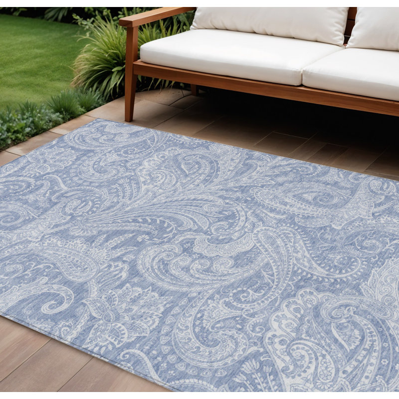 Tapis intérieur / extérieur lavable 9 pi x 12 pi bleu ciel et cachemire bleu denim