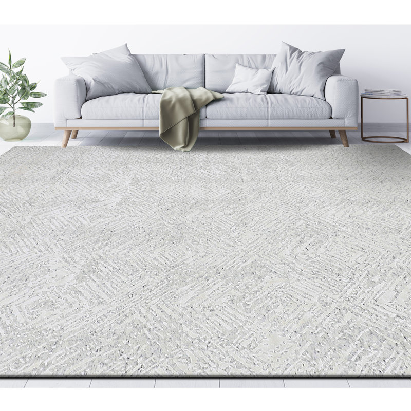 Tapis blanc / gris de haute qualité noué à la main, Rectangle 8 pi x 10 pi