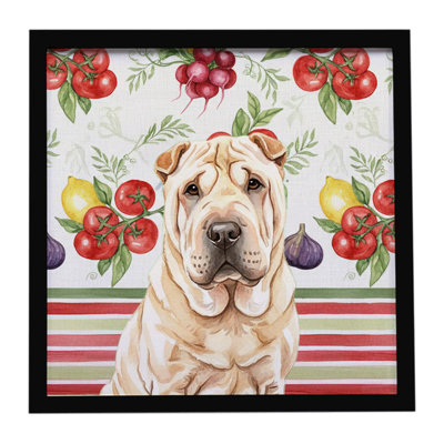 Shar Pei, légumes, impression sur métal encadrée