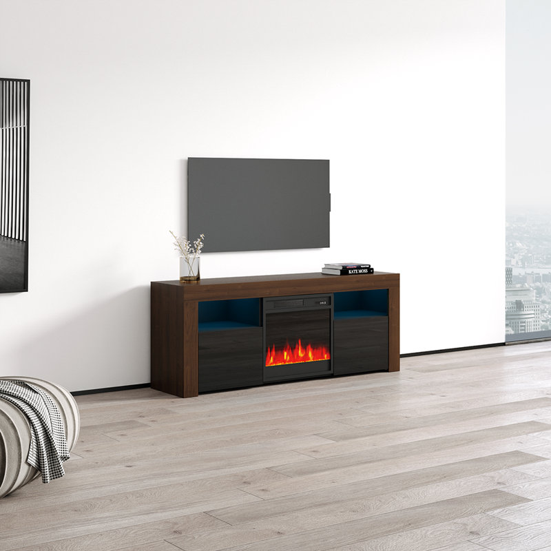 Howser 17.5" Modern TV Stand with LED Lighting, Electric Fireplace, Remote Control, Walnut/Black