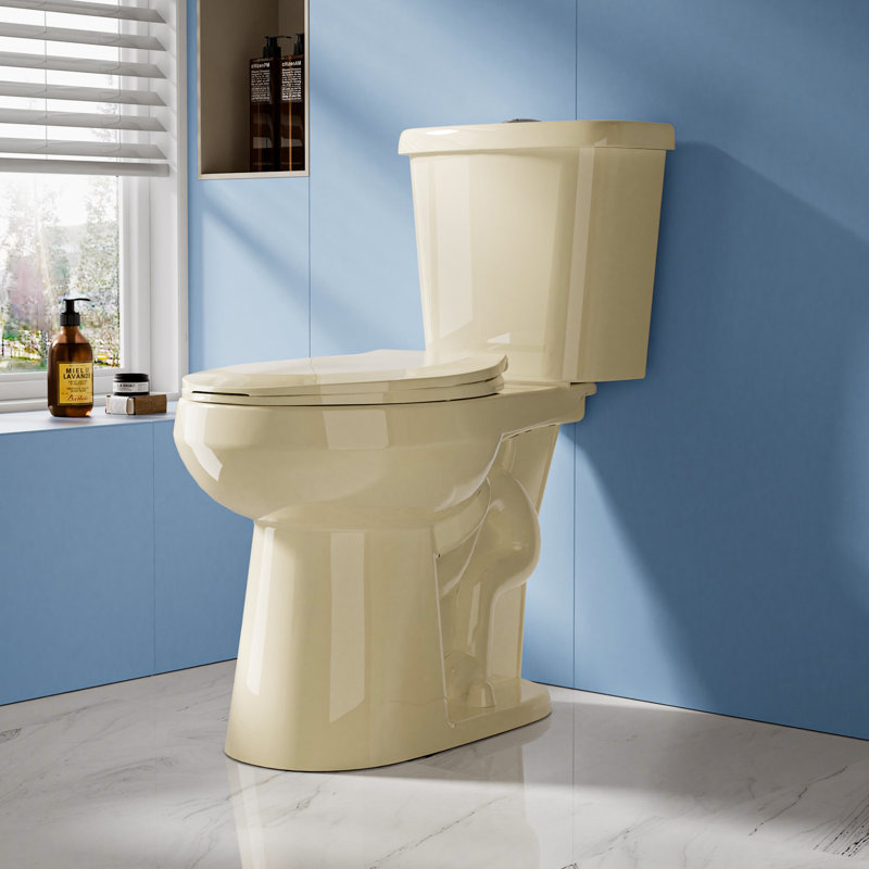 19" Tall Compact 2-Piece Toilet 1.1/1.6 GPF Dual Flush Round ADA Height with Soft-Close Seat, Bone