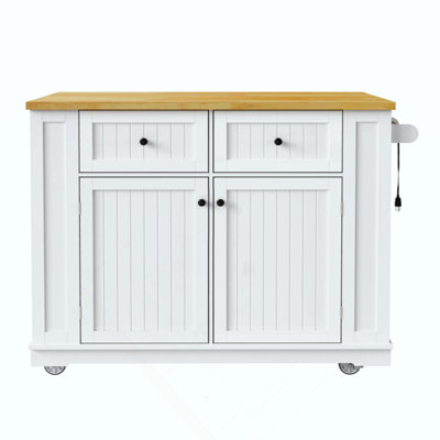 Kitchen Island With Drop Leaf,Power Outlet,Internal Storage Rack,Rolling Kitchen Storage Cart On 5 Wheels With 5 Open Side Racks For Kitchen (Two Packages)(Not Include Stools)