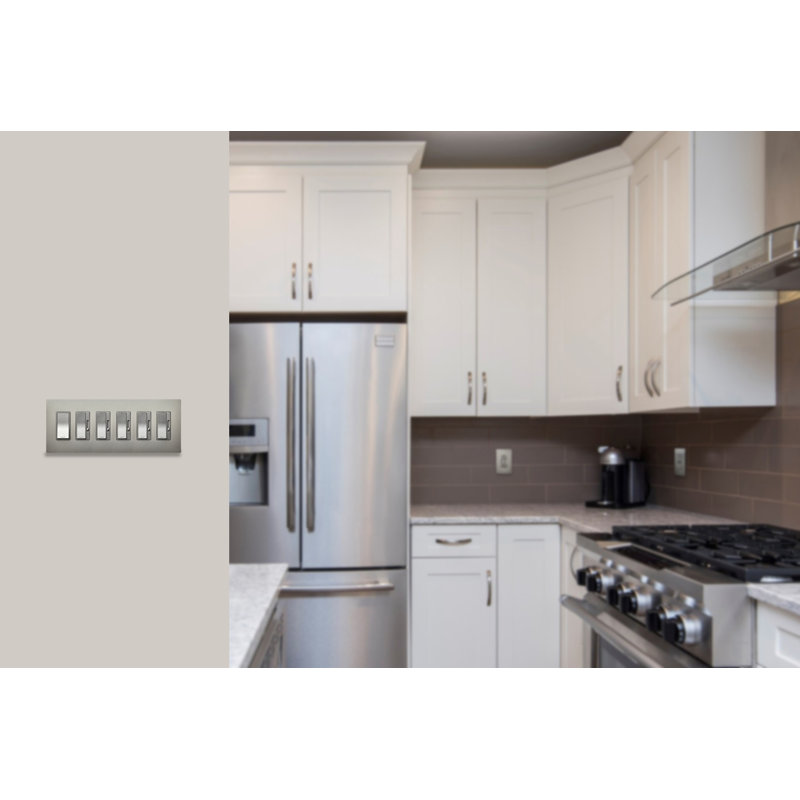 Radiant 6-Gang Decorator Rocker Screwless Wall Plate, Nickel