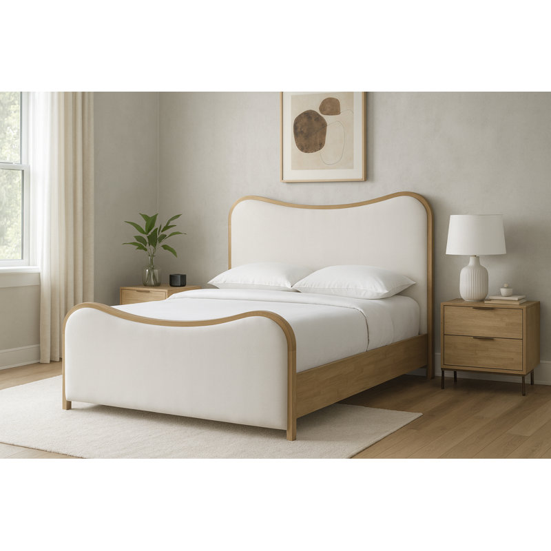 Lit tapissier Arvada, Double, Tissu texture crème lin / brossé naturel