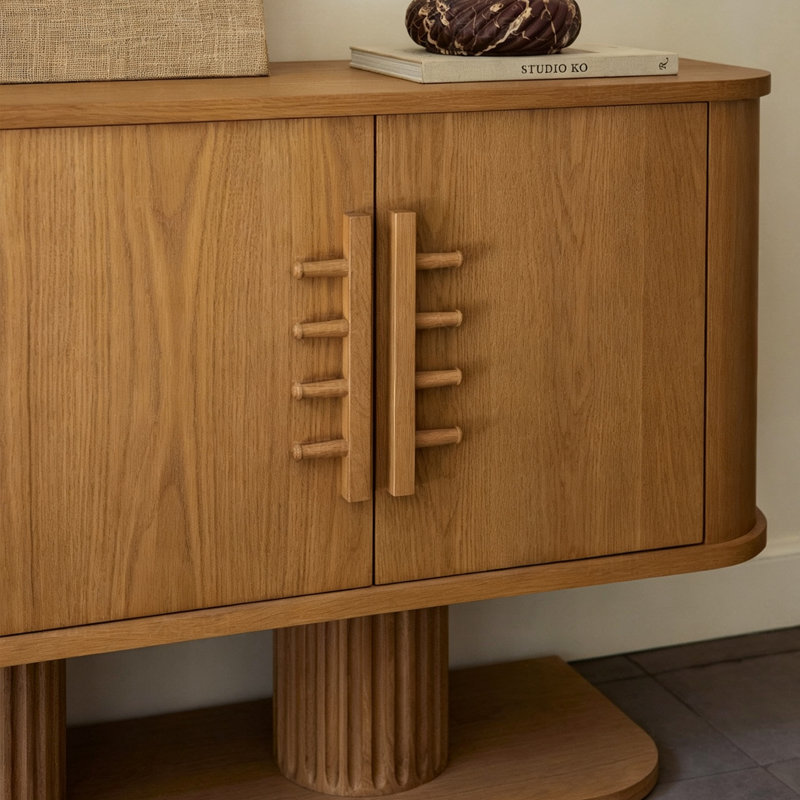 Armoire d'entrée en bois massif de style milieu du siècle, H 35,4 po x l 63 po x P 17,7 po