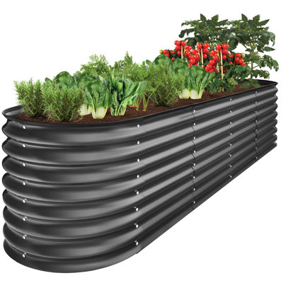 Shalynn 8x2x2ft Metal Raised Garden Bed, Oval Outdoor Planter Box w/ 4 Support Bars