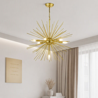 Lustre satellite Sputnik doré à 7 lumières, plafonnier moderne en métal effet feu d'artifice de 65 cm (25,6 po), douille E12 pour salle à manger, chambre, cuisine, couloir et entrée.