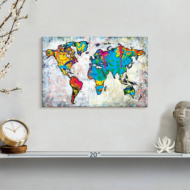 Aliaz Urban Grunge World Map, 8" H x 12" W