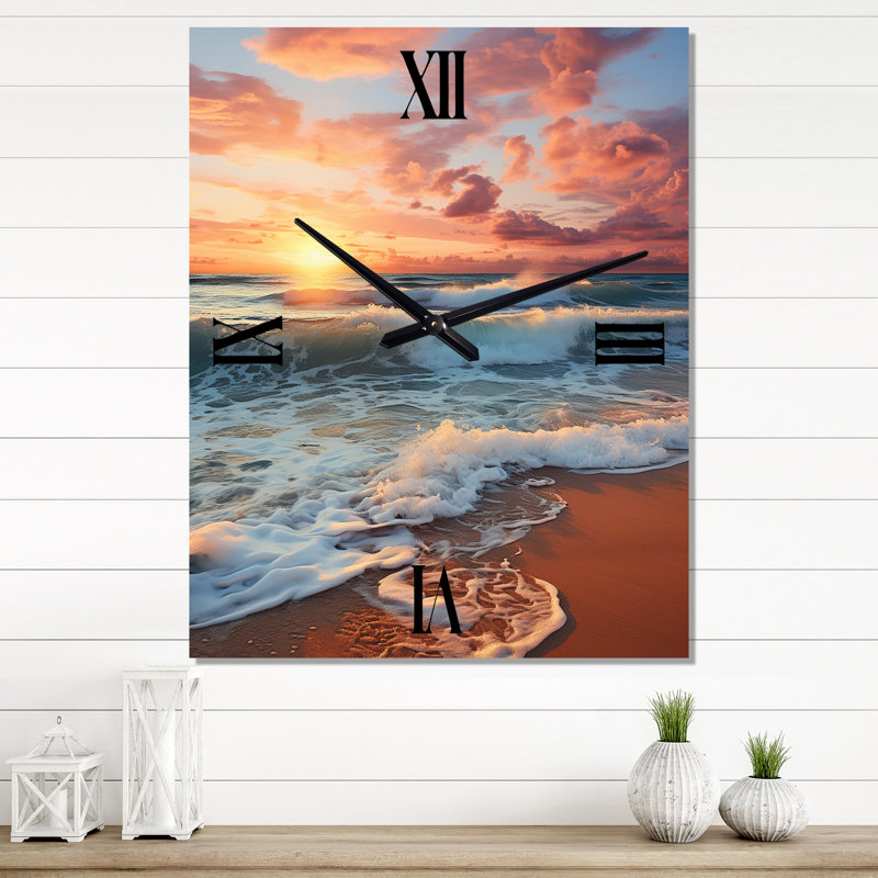 Photo de plage Sables dorés - horloge murale nautique et plage, H 40 po x l 30 po x P 1 po
