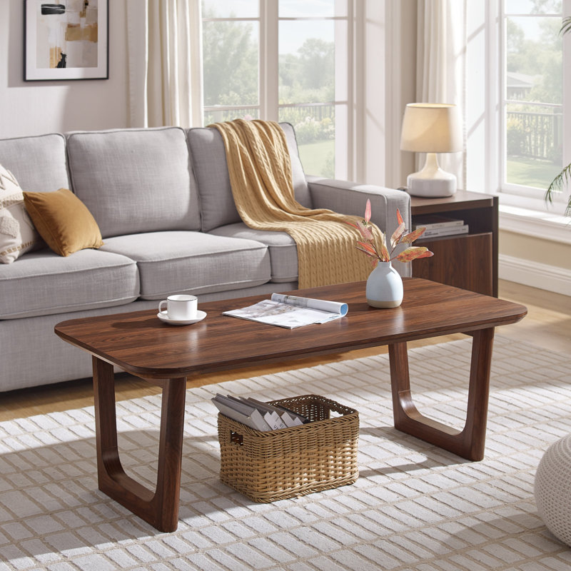  52"W Coffee Table with Storage, Mid-Century Modern Center Table for Living Room, Brown