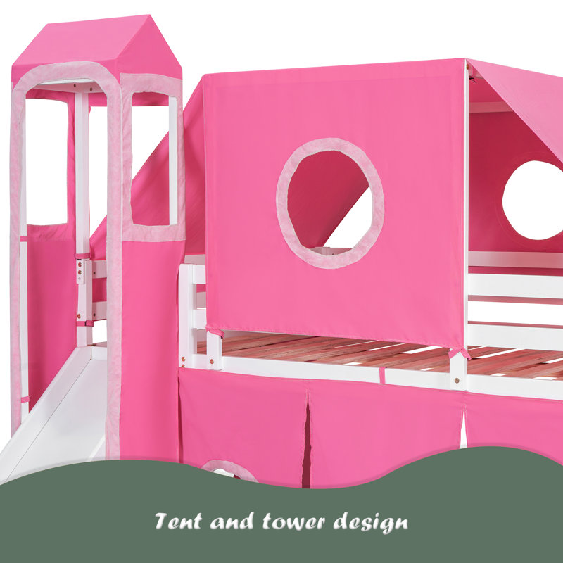 Lit mezzanine double avec tente et tour, Rose