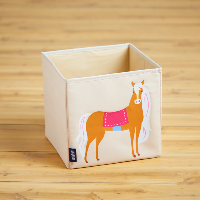 Wildkin Beige and Pink Horse Fabric Kids Storage Cube