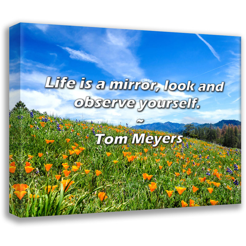 Citation de Tom Meyers: La vie est un miroir, regardez et observez-vous., H 26 po x l 32 po