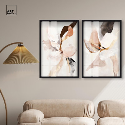 Moonscape Duo Shadowbox Print Abstract Boho Art Set by Art Remedy, Black Frame, 20 x 30