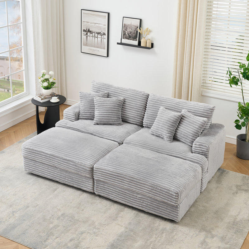 Canapé confortable 79,5 po 3 places avec repose-pieds Corduroy, Gris