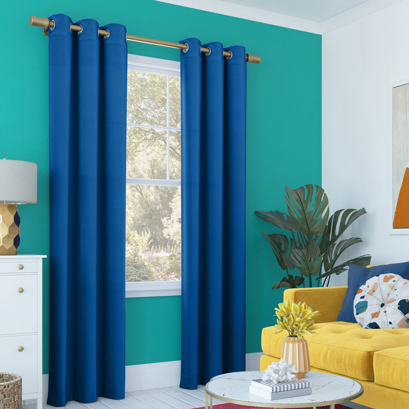 Classic Blue Polyester Blackout Grommet Window Panels for Kids