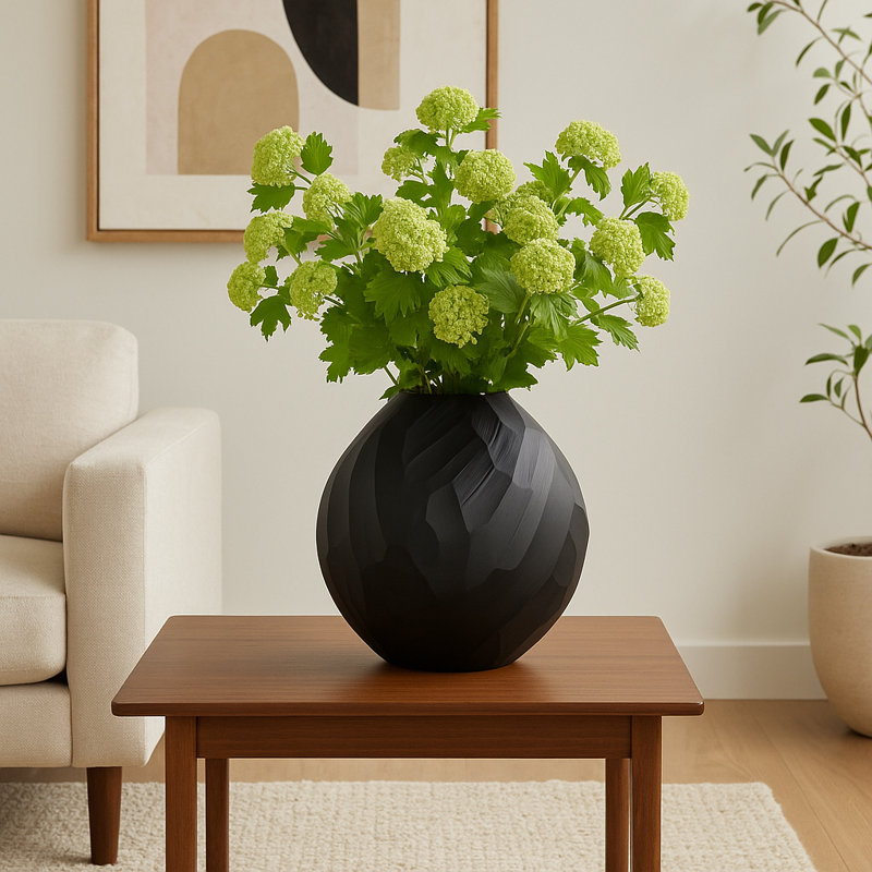 Vase Phillippi, Noir, H 13,5 po x l 13,5 po x P 4 po