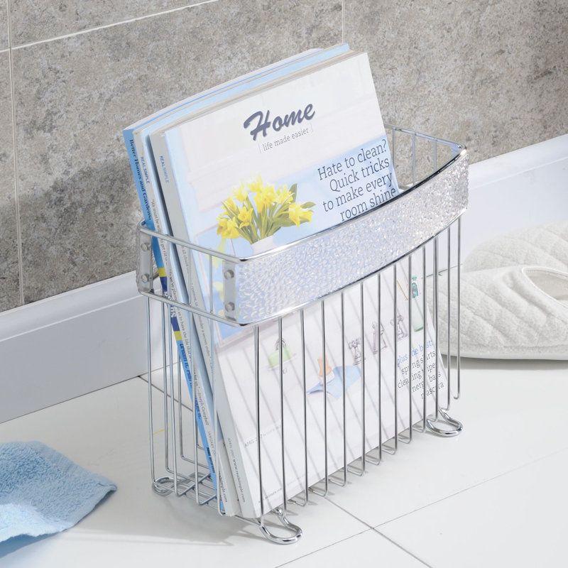 Silver Chrome Freestanding Magazine Holder with Plastic Panels