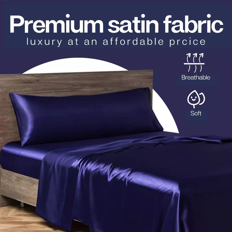 Housse de coussin en satin satiné, Bleu marine