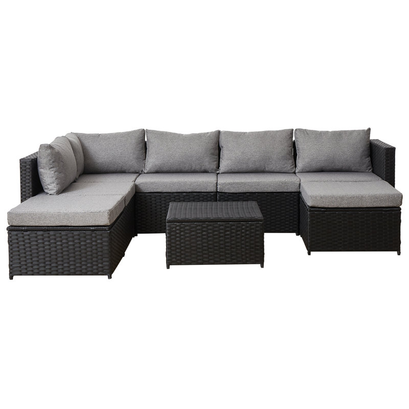 Ensemble de conversation d'extérieur avec coussins de 141,6 po de largeur Sandera, gris
