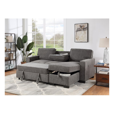 Canapé-lit modulaire réversible en tissu gris foncé 86,5 po avec 2 tiroirs et 2 ports USB Estelle
