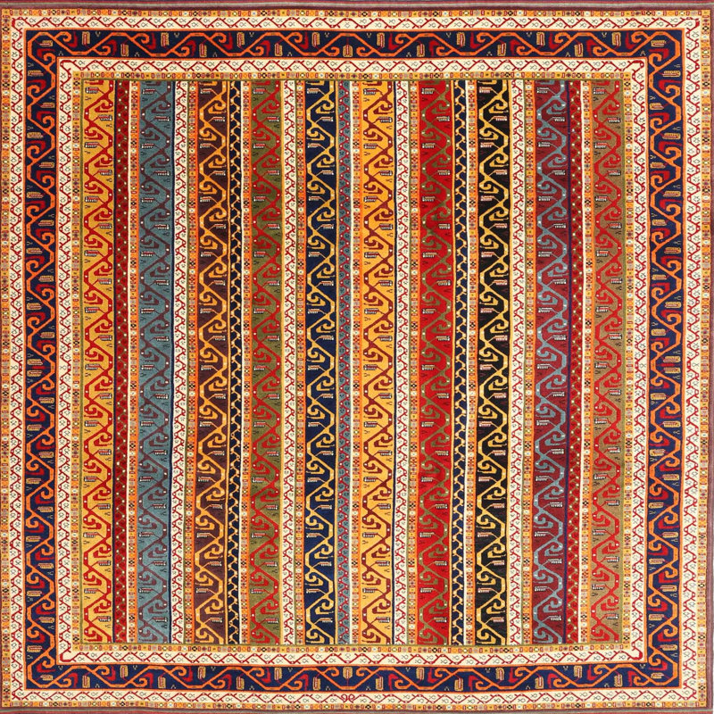 Tapis brun/beige/orange contemporaine, Carré 8 pi