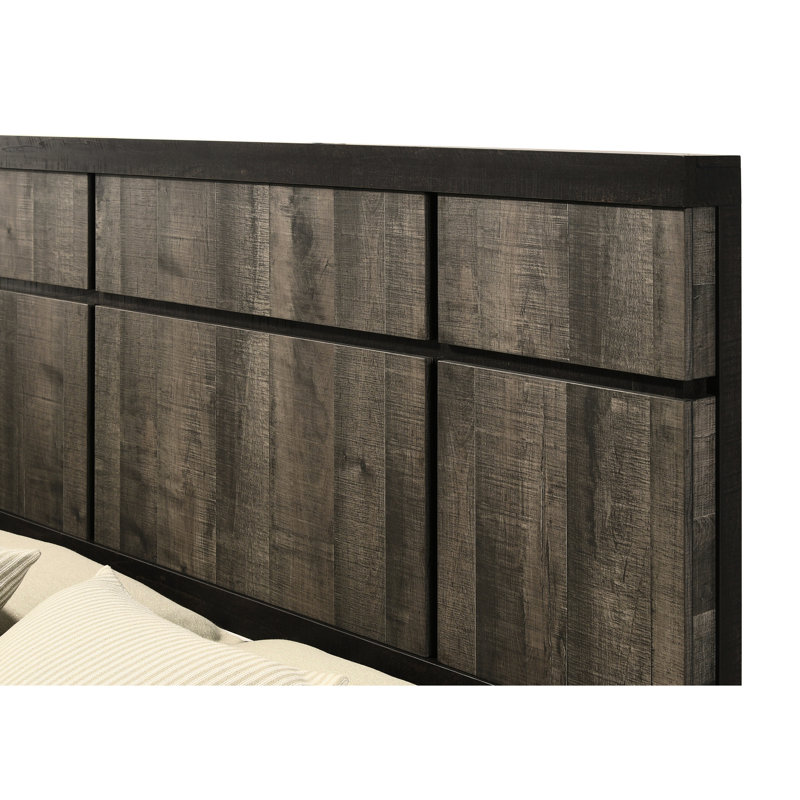 Lit moderne grand avec tête de lit à panneau en ébène gris, design de chambre à coucher contemporain, sommier tapissier essentiel, cadre de travail rapide à installer, solution, nécessaire, assemblage simple requis