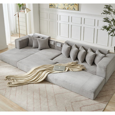 New Arrived Oversize 3 Seat Corduroy L-shape Convertible Floor Sleeper Bed, Gray, 31, No Assembly, With Storage For Party Hosting Home Theater