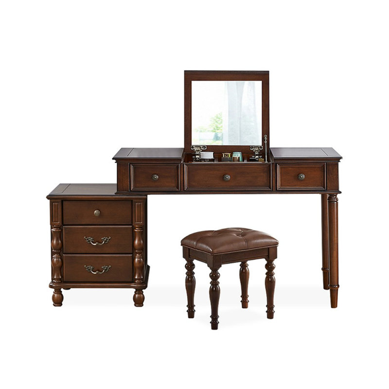 Coiffeuse avec miroir, 5 tiroirs, 1 chaise