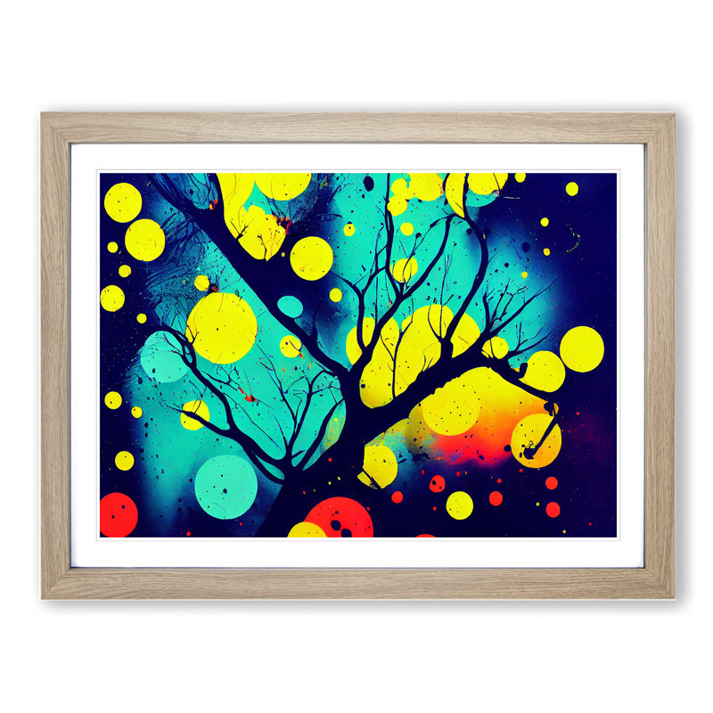 Neon Tree Abstract 1 Piece Single Picture Frame Wall Art, 34cm H x 46cm W, Oak