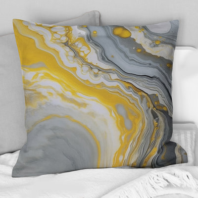 Grey Yellow Marble Symphony - Abstract Printed Throw Pillow