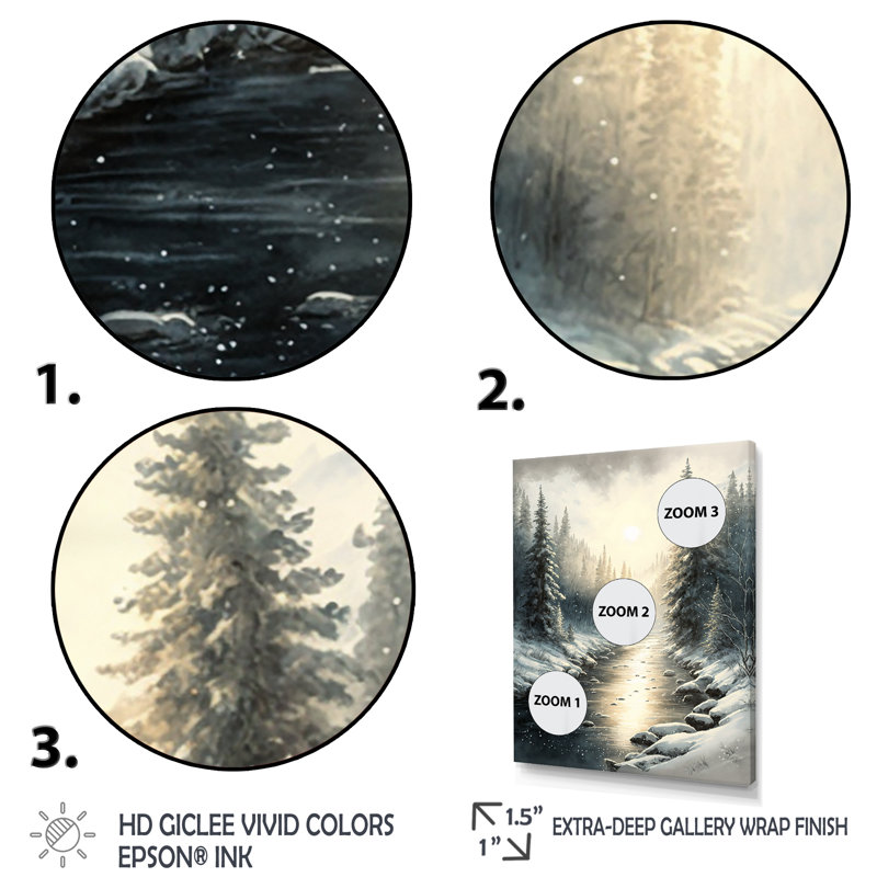 «Sunlight Reflecting the Snow Forest River I», reproduction sur toile, H 44 po x l 34 po x P 1,5 po, Toile tendue