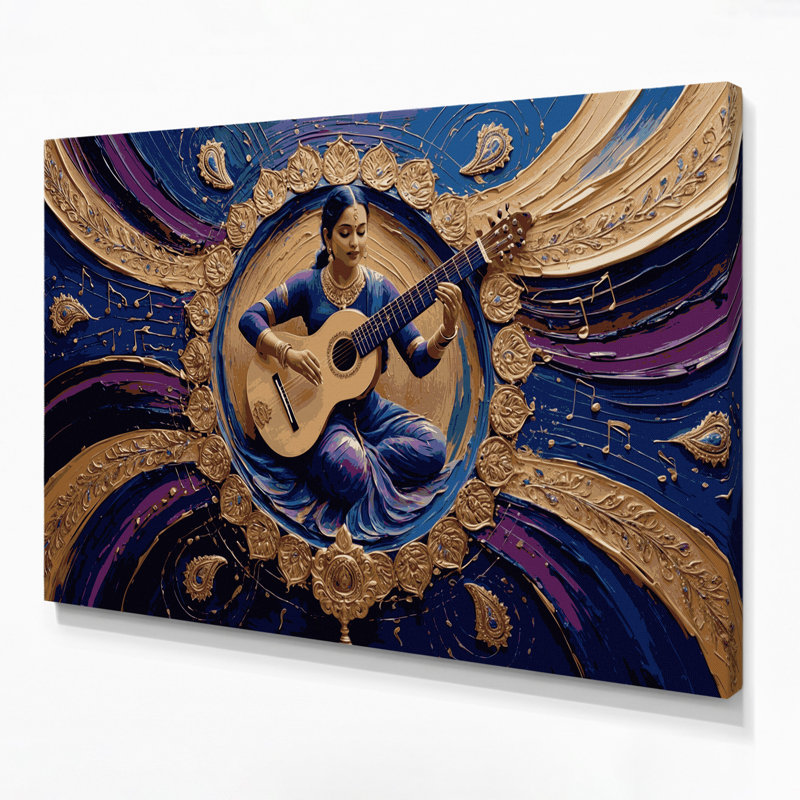 «Music Sitar», art mural sur toile bleue, H 11 po x l 14 po