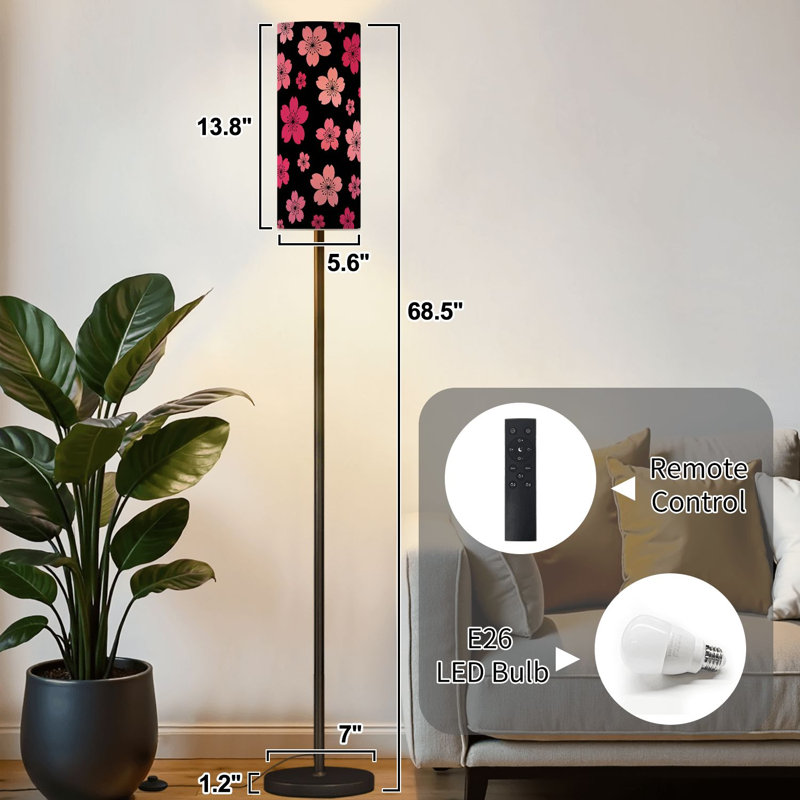 Lampe sur pied à fleur de cerisier rose à intensité variable moderne avec télécommande et pédale avec abat-jour et abat-jour pour le bureau de la chambre à coucher