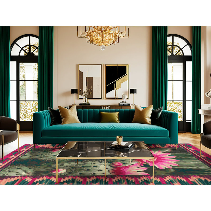 Washable Prickly Pear Southwestern Area Rug, Rectangle 2' x 3'