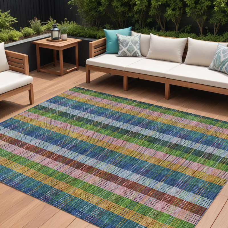 Tapis intérieur lavable à carreaux bleu marine 8 pi x 10 pi