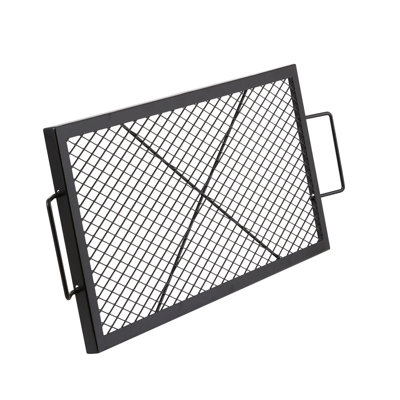 Foyer de cuisson en acier robuste, rectangle de 32 pouces avec poignée, convient aux réunions de famille, maille en forme de losange pour une meilleure cuisson, facile à transporter et grillage noir Idéal pour l'extérieur